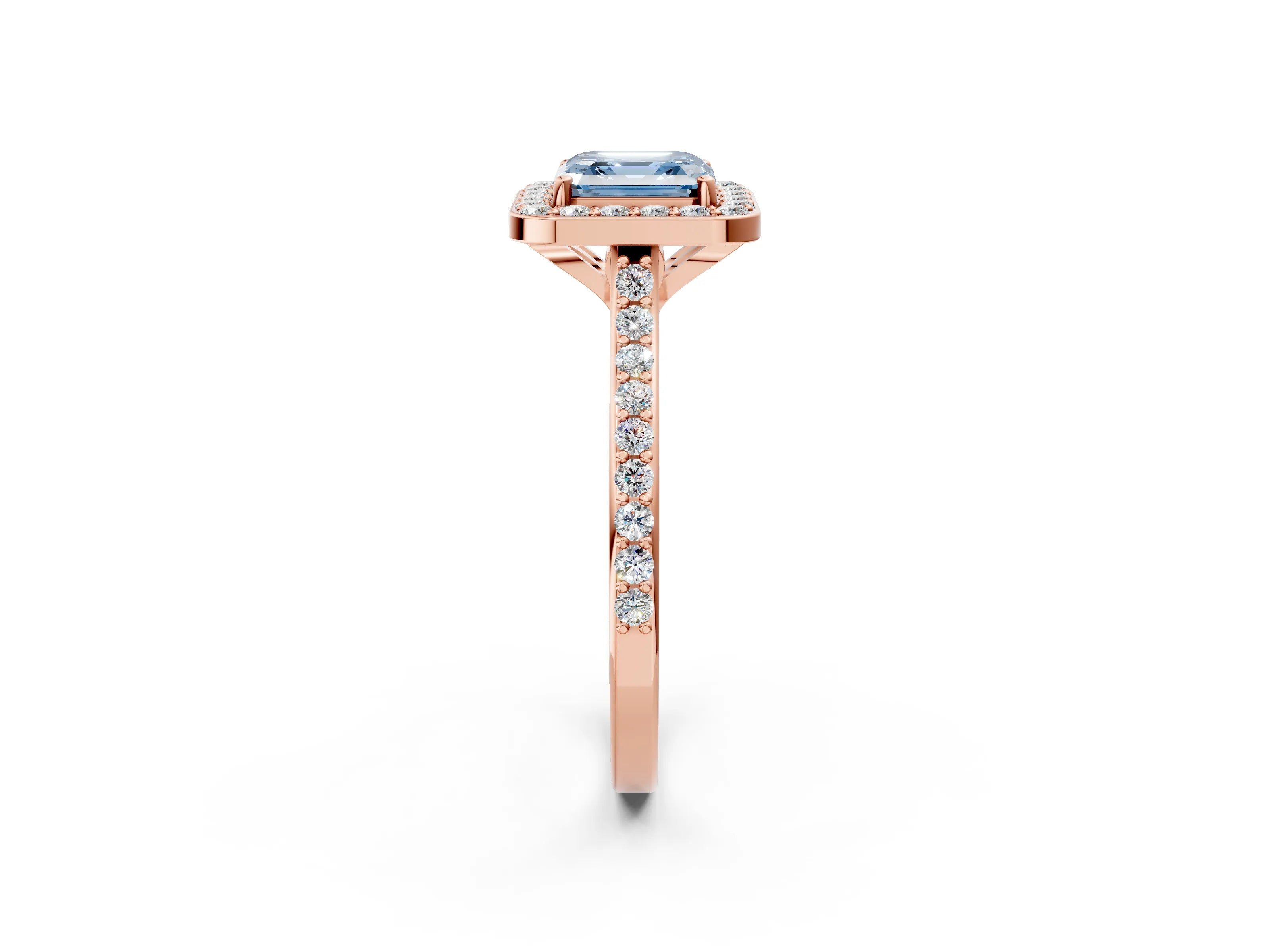 Rose gold Fancy Blue Asscher Cut Halo Round Diamond Pavé Band with Four-Prong Setting_5