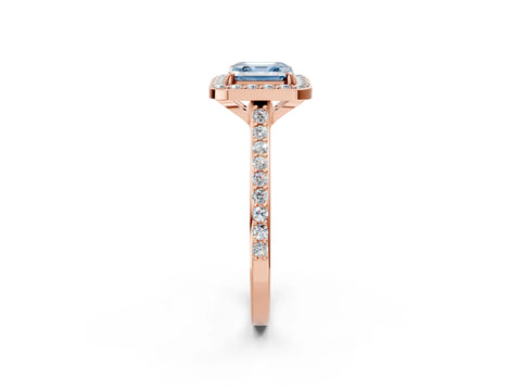 Rose gold Fancy Blue Asscher Cut Halo Round Diamond Pavé Band with Four-Prong Setting_5