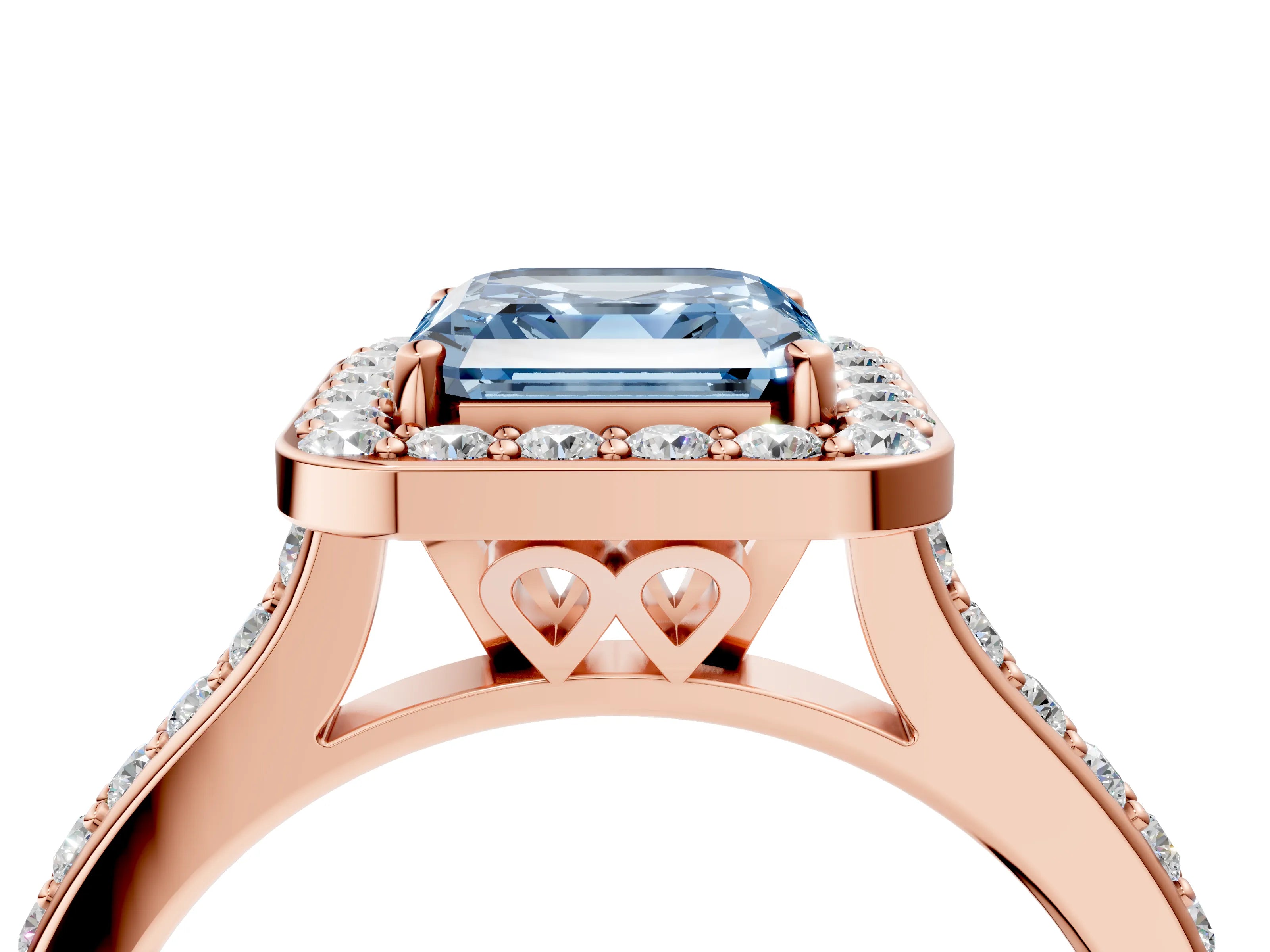 Rose gold Fancy Blue Asscher Cut Halo Round Diamond Pavé Band with Four-Prong Setting_7