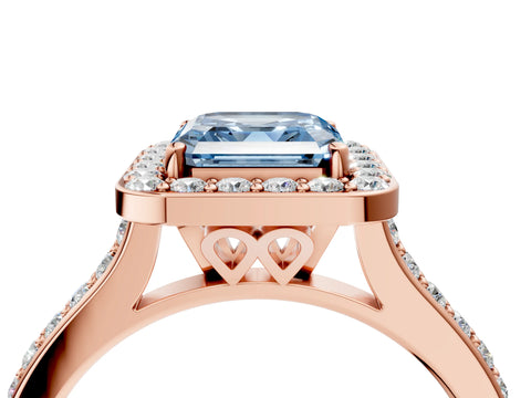 Rose gold Fancy Blue Asscher Cut Halo Round Diamond Pavé Band with Four-Prong Setting_7