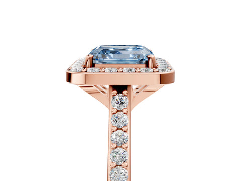 Rose gold Fancy Blue Asscher Cut Halo Round Diamond Pavé Band with Four-Prong Setting_8