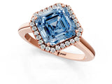 Rose gold Fancy Blue Asscher Cut Halo Round Diamond Solitaire Engagement Ring with Pave Band and Four-Prong Setting_13