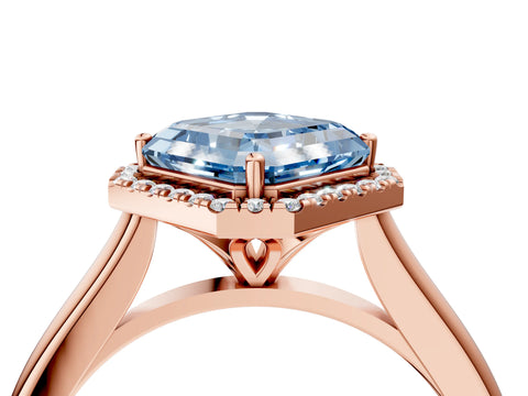 Rose gold Fancy Blue Asscher Cut Halo Round Diamond Solitaire Engagement Ring with Pave Band and Four-Prong Setting_16