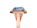 Rose gold Fancy Blue Asscher Cut Halo Round Diamond Solitaire Ring with Pavé Band and Four-Prong Setting_5