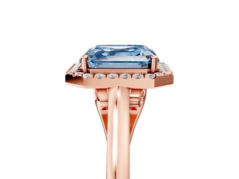 Rose gold Fancy Blue Asscher Cut Halo Round Diamond Solitaire Ring with Pavé Band and Four-Prong Setting_5