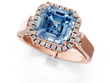 Rose gold Fancy Blue Asscher Cut Halo Round Diamond Twist Band with Four-Prong Setting_1
