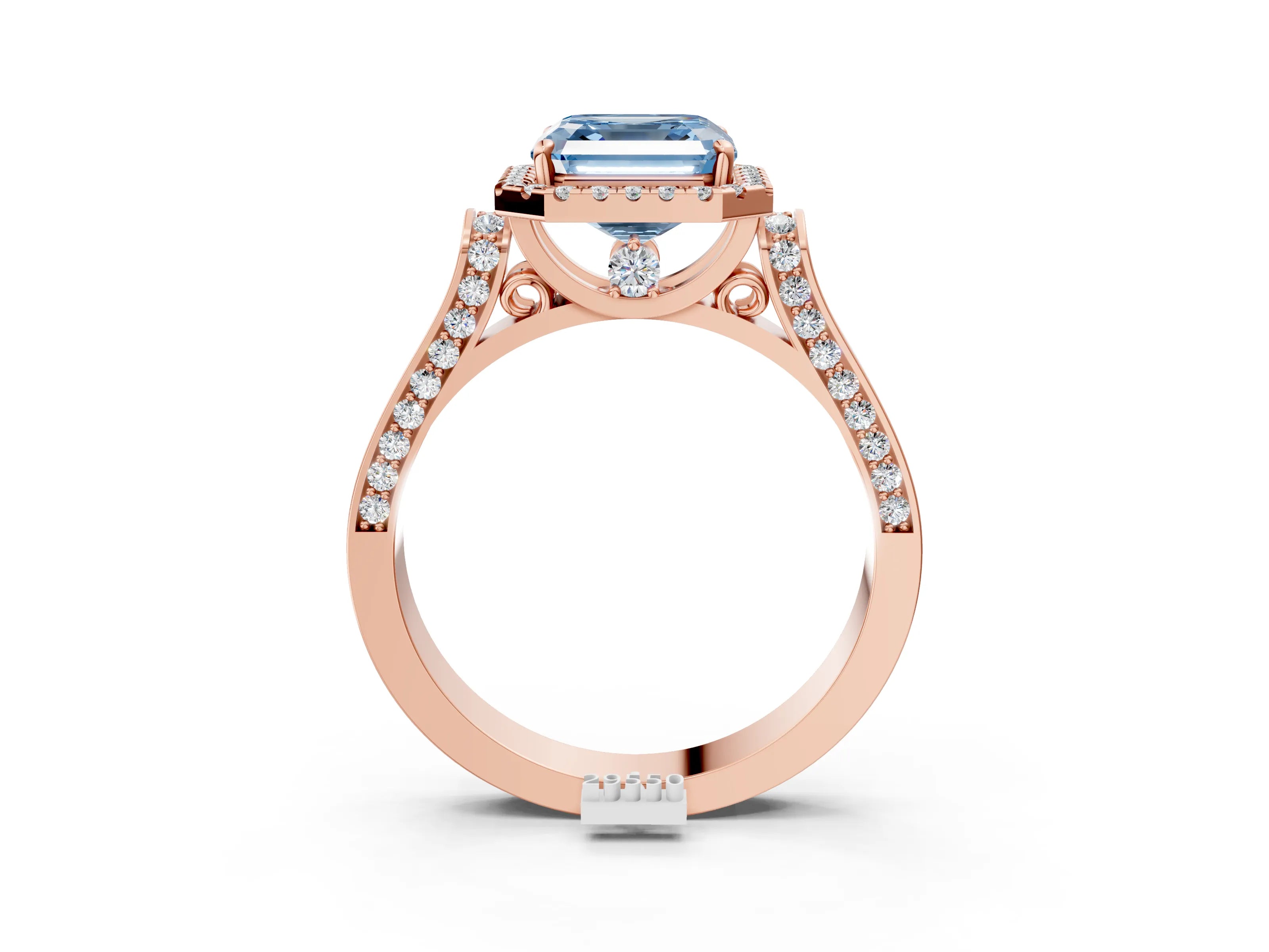 Rose gold Fancy Blue Asscher Cut Halo Round Diamond Twist Band with Four-Prong Setting_3