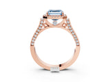 Rose gold Fancy Blue Asscher Cut Halo Round Diamond Twist Band with Four-Prong Setting_3