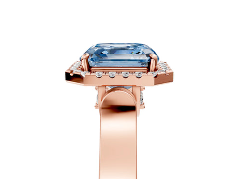 Rose gold Fancy Blue Asscher Cut Halo Round Diamond Twist Band with Four-Prong Setting_5