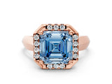 Rose gold Fancy Blue Asscher  Cut Halo Solitaire Engagement Ring with Square Band and Four-Prong Setting_66