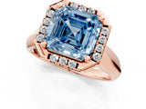 Rose gold Fancy Blue Asscher  Cut Halo Solitaire Engagement Ring with Square Band and Four-Prong Setting_67