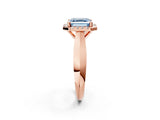 Rose gold Fancy Blue Asscher  Cut Halo Solitaire Engagement Ring with Square Band and Four-Prong Setting_79