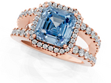 Rose gold Fancy Blue Asscher  Cut Halo Split Shank Diamond Ring with Four-Prong Setting_1