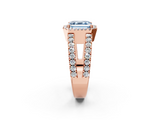 Rose gold Fancy Blue Asscher  Cut Halo Split Shank Diamond Ring with Four-Prong Setting_2