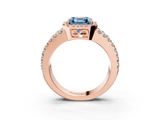 Rose gold Fancy Blue Asscher  Cut Halo Split Shank Diamond Ring with Four-Prong Setting_3