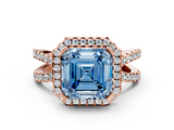 Rose gold Fancy Blue Asscher  Cut Halo Split Shank Pave Set Ring_17