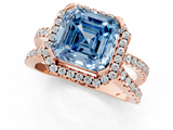 Rose gold Fancy Blue Asscher  Cut Halo Split Shank Pave Set Ring_18