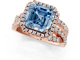 Rose gold Fancy Blue Asscher  Cut Halo Split Shank Prong Setting Ring_13