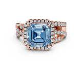 Rose gold Fancy Blue Asscher  Cut Halo Split Shank Prong Setting Ring_18