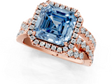 Rose gold Fancy Blue Asscher  Cut Halo Split Shank Prong Setting Ring_19