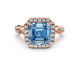 Rose gold Fancy Blue Asscher Cut Halo Twist Band with Four-Prong Setting_12