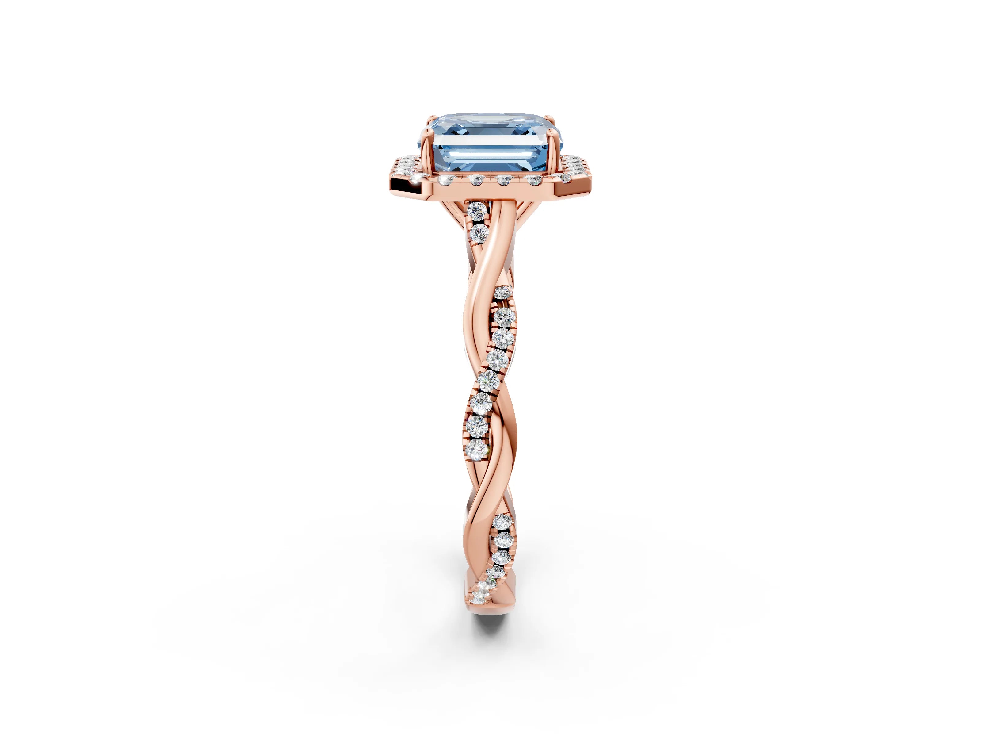 Rose gold Fancy Blue Asscher Cut Halo Twist Band with Four-Prong Setting_14