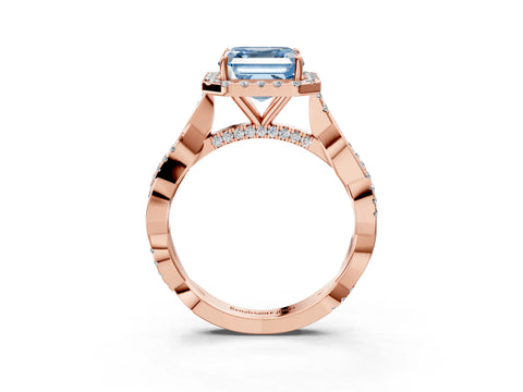 Rose gold Fancy Blue Asscher Cut Halo Twist Band with Four-Prong Setting_15