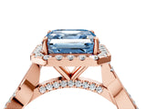 Rose gold Fancy Blue Asscher Cut Halo Twist Band with Four-Prong Setting_16