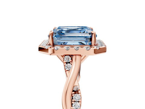 Rose gold Fancy Blue Asscher Cut Halo Twist Band with Four-Prong Setting_17