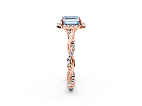 Rose gold Fancy Blue Asscher Cut Halo Twist Band with Four-Prong Setting_2