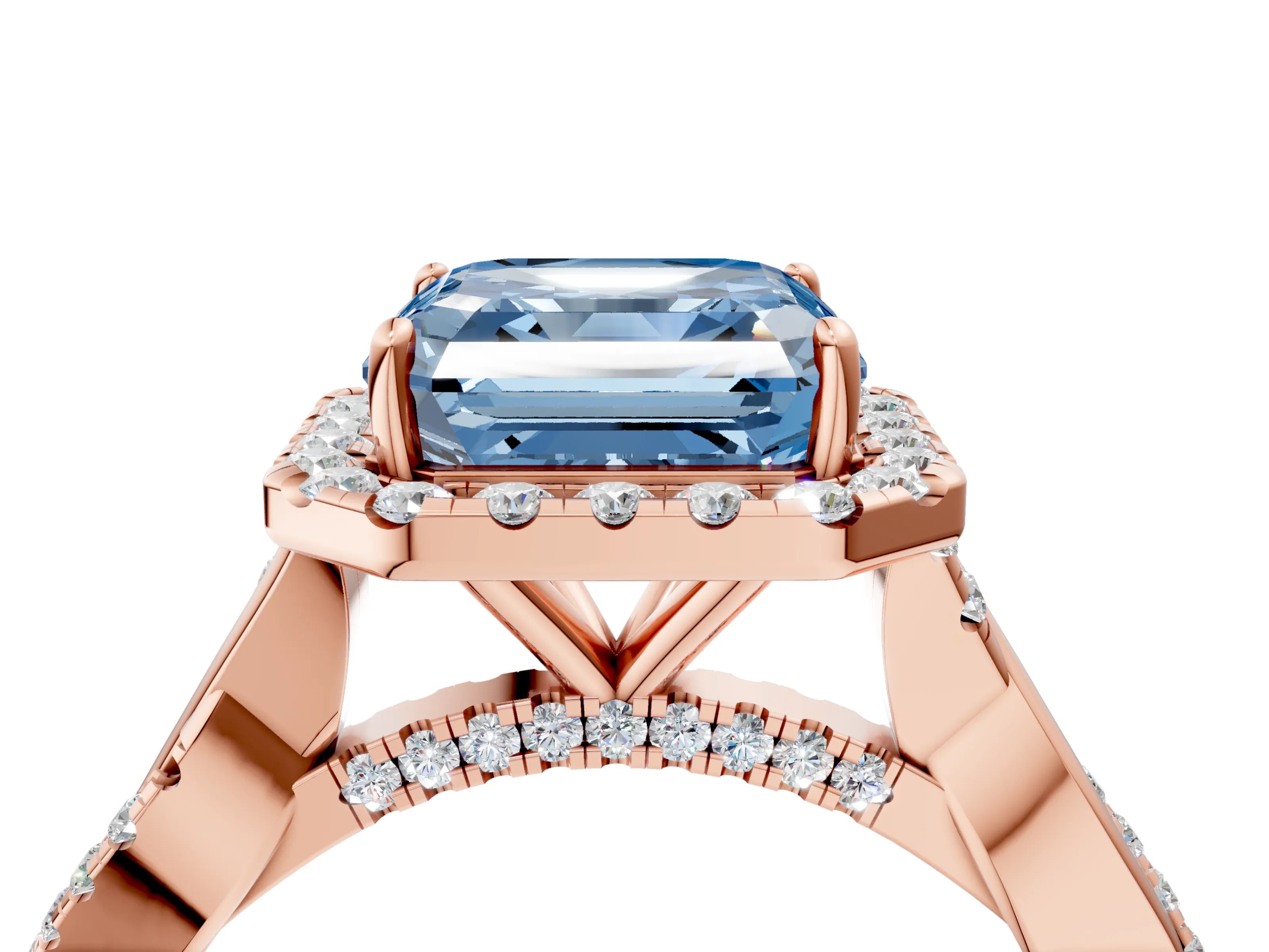 Rose gold Fancy Blue Asscher Cut Halo Twist Band with Four-Prong Setting_4