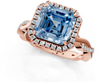 Rose gold Fancy Blue Asscher  Cut Halo Twisted Band Four-Prong Ring_1