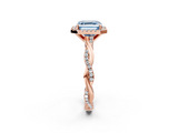Rose gold Fancy Blue Asscher  Cut Halo Twisted Band Four-Prong Ring_2