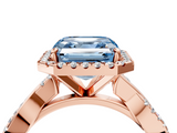 Rose gold Fancy Blue Asscher  Cut Halo Twisted Band Four-Prong Ring_4
