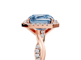 Rose gold Fancy Blue Asscher  Cut Halo Twisted Band Four-Prong Ring_5