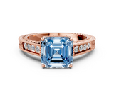 Rose gold Fancy Blue Asscher  Cut Milgrain Channel Set Engagement Ring with Solitaire Prong Setting_17