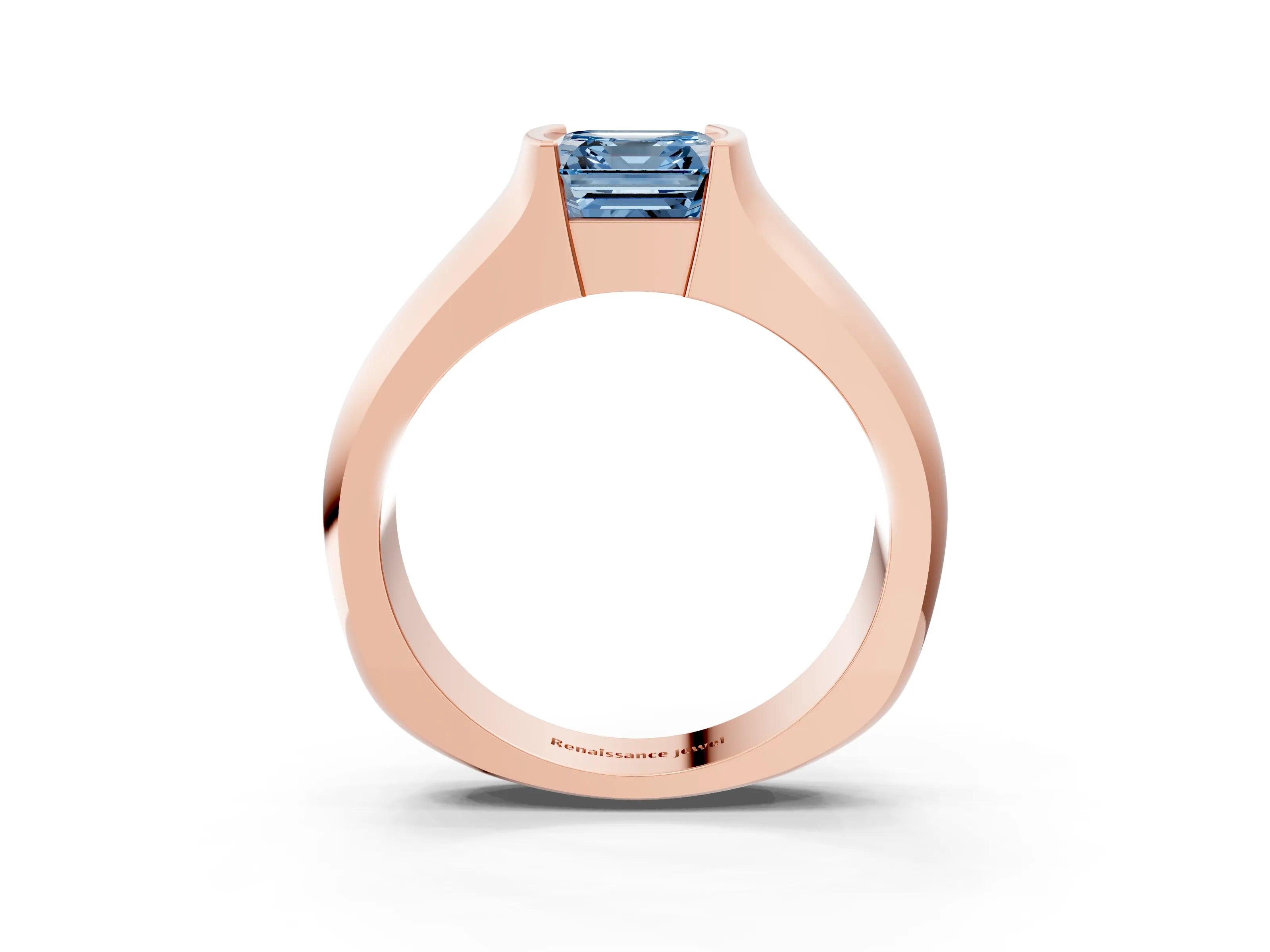 Rose gold Fancy Blue Asscher Cut Solitaire Bezel Set Diamond Ring with Wide Band_3