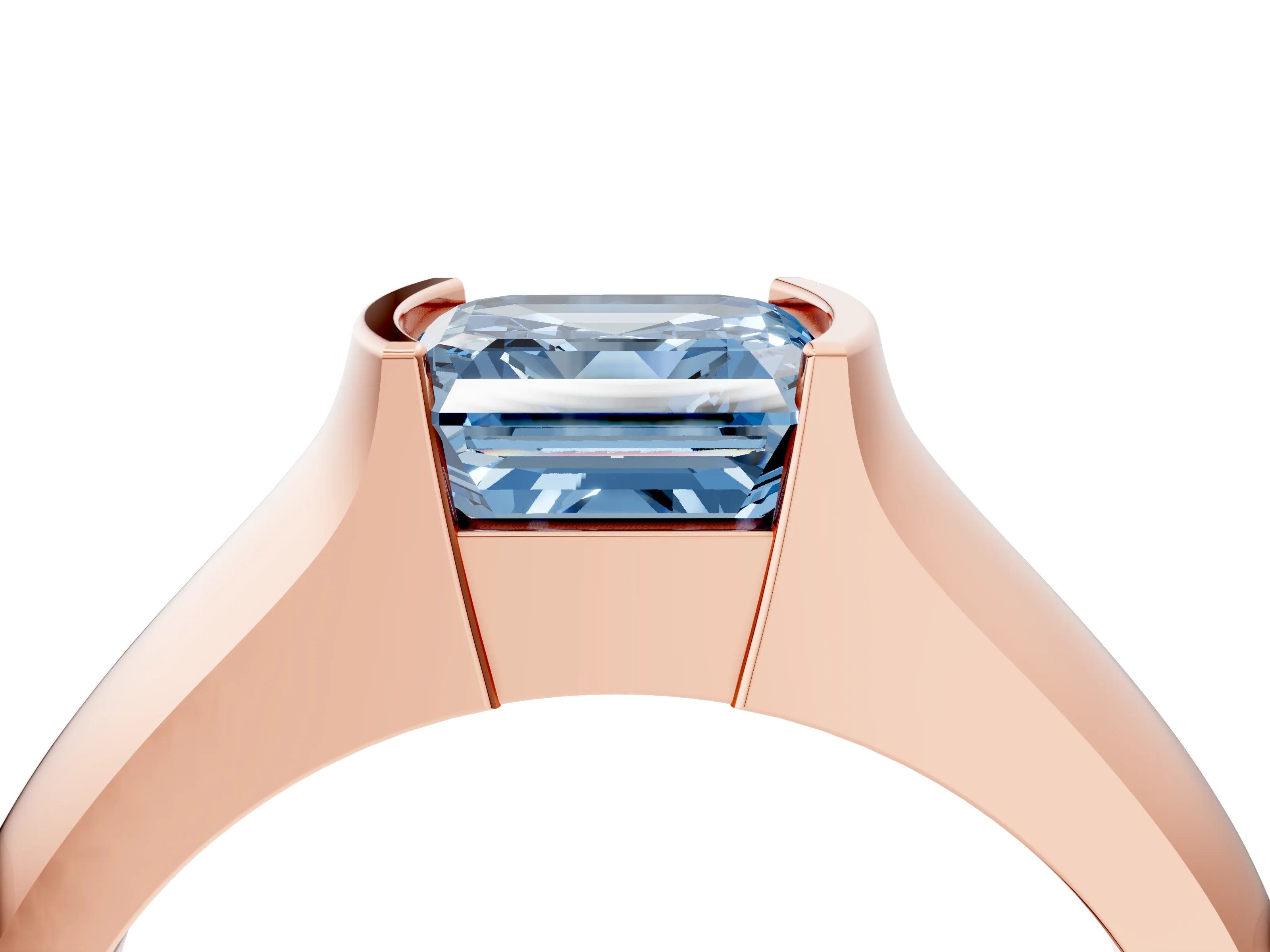 Rose gold Fancy Blue Asscher Cut Solitaire Bezel Set Diamond Ring with Wide Band_4