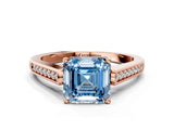 Rose gold Fancy Blue Asscher Cut Solitaire Cathedral Diamond Engagement Ring with Channel-Set Band and Four-Prong Setting_3