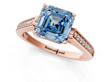 Rose gold Fancy Blue Asscher Cut Solitaire Cathedral Diamond Engagement Ring with Channel-Set Band and Four-Prong Setting_4