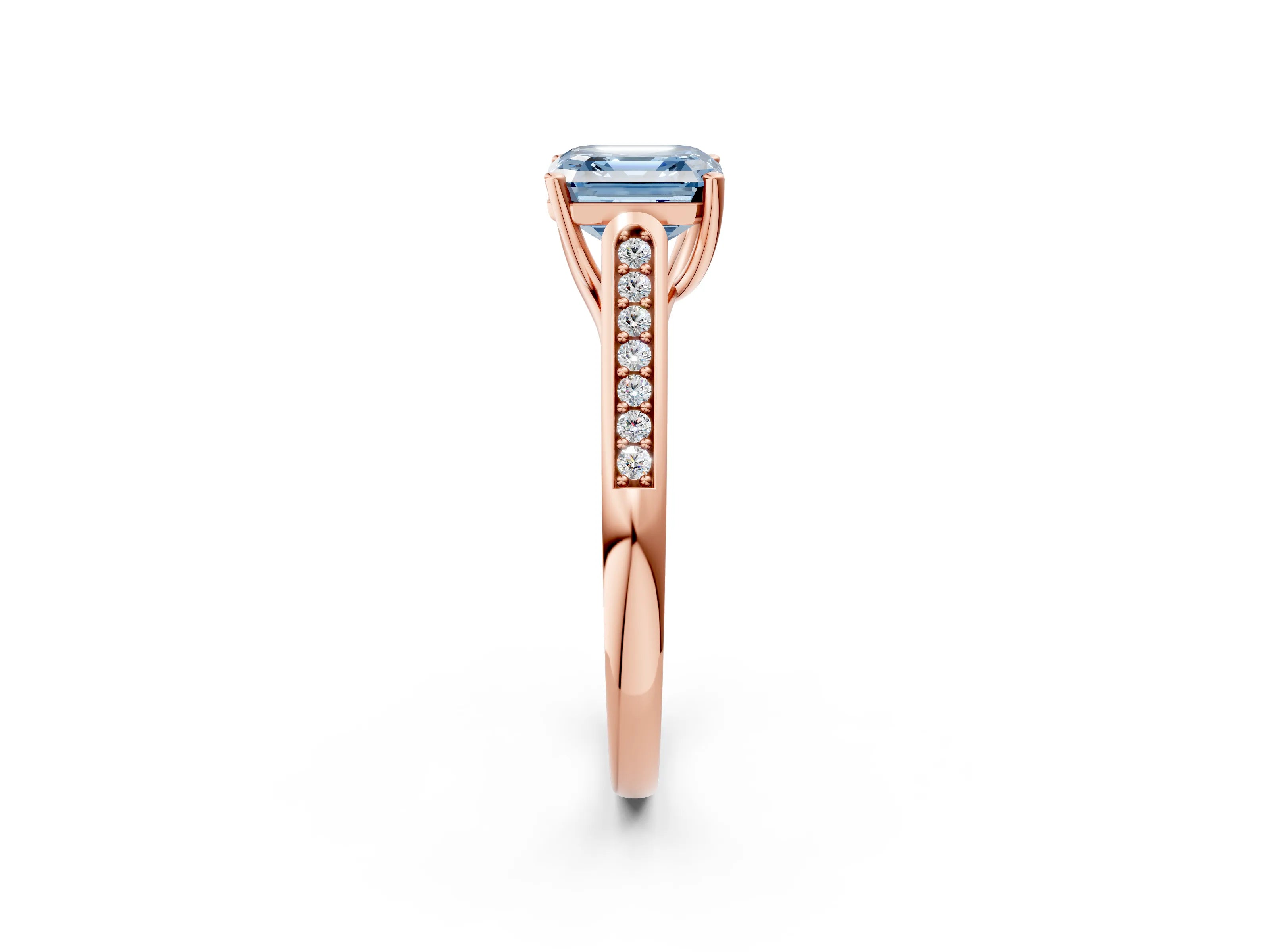Rose gold Fancy Blue Asscher Cut Solitaire Cathedral Diamond Engagement Ring with Channel-Set Band and Four-Prong Setting_5