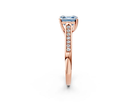 Rose gold Fancy Blue Asscher Cut Solitaire Cathedral Diamond Engagement Ring with Channel-Set Band and Four-Prong Setting_5