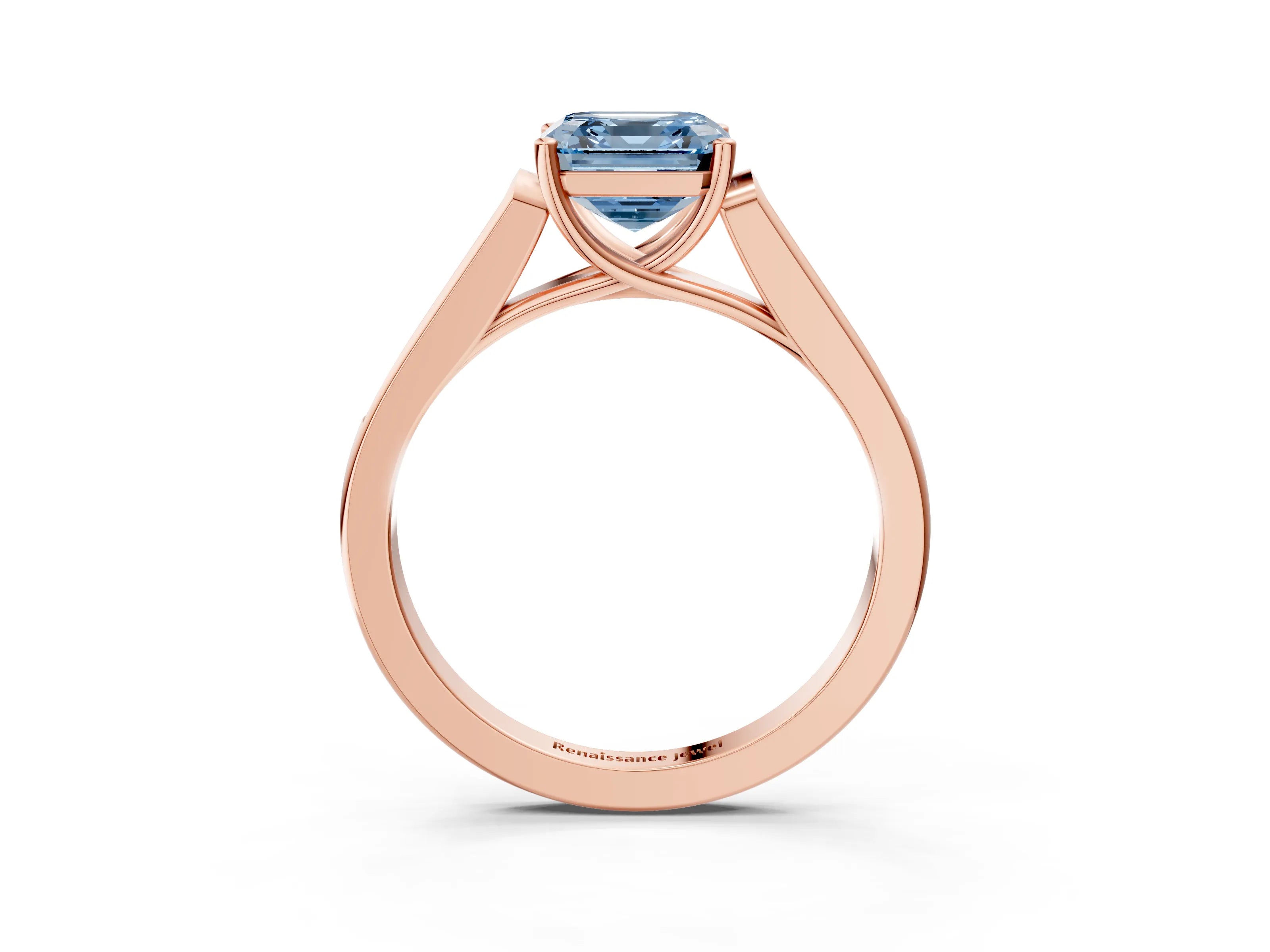 Rose gold Fancy Blue Asscher Cut Solitaire Cathedral Diamond Engagement Ring with Channel-Set Band and Four-Prong Setting_6