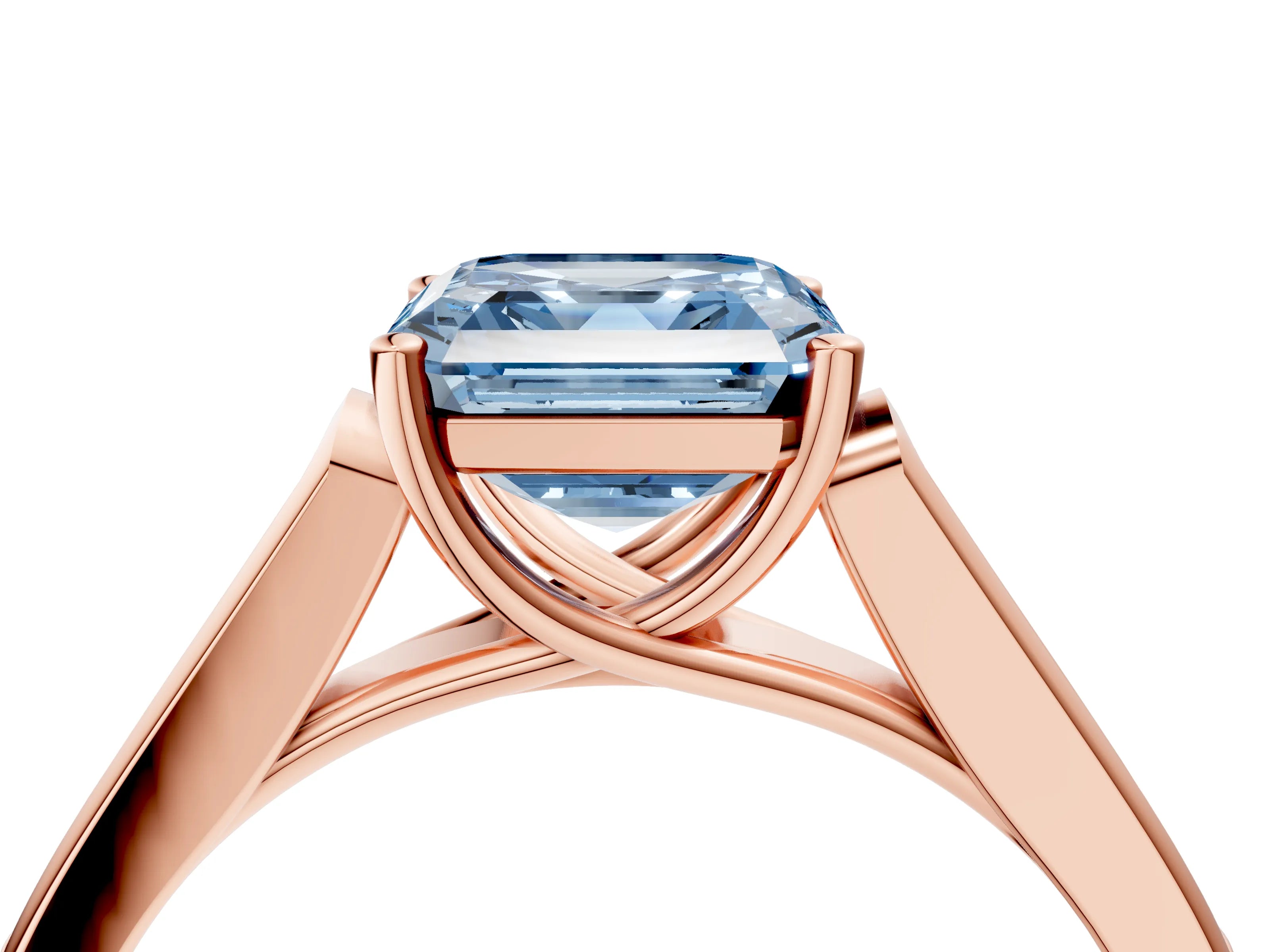 Rose gold Fancy Blue Asscher Cut Solitaire Cathedral Diamond Engagement Ring with Channel-Set Band and Four-Prong Setting_7