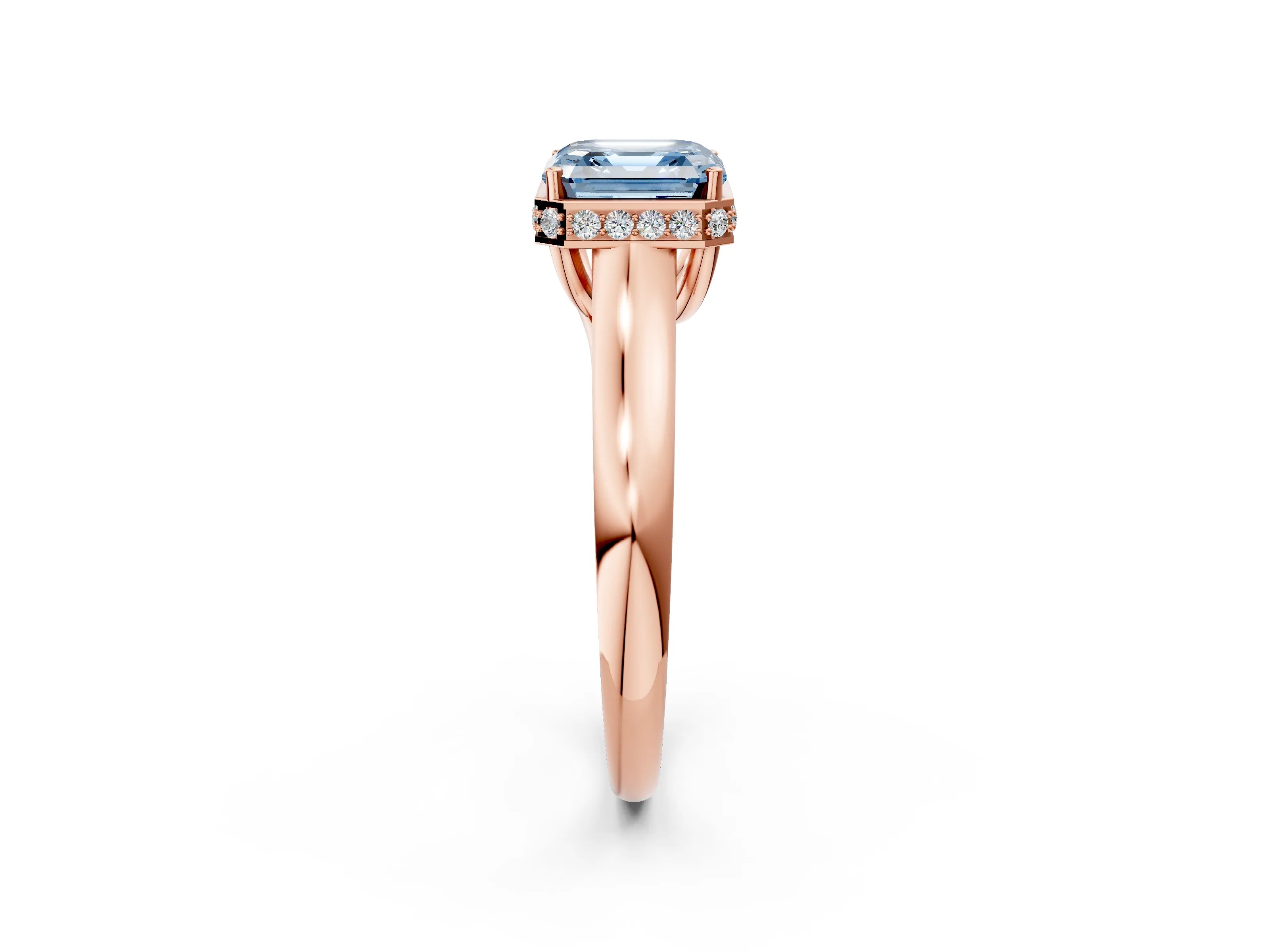 Rose gold Fancy Blue Asscher Cut Solitaire Diamond Engagement Ring with Four-Prong Setting and Tapered Band_2