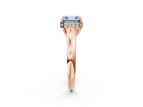 Rose gold Fancy Blue Asscher Cut Solitaire Diamond Engagement Ring with Four-Prong Setting and Tapered Band_2