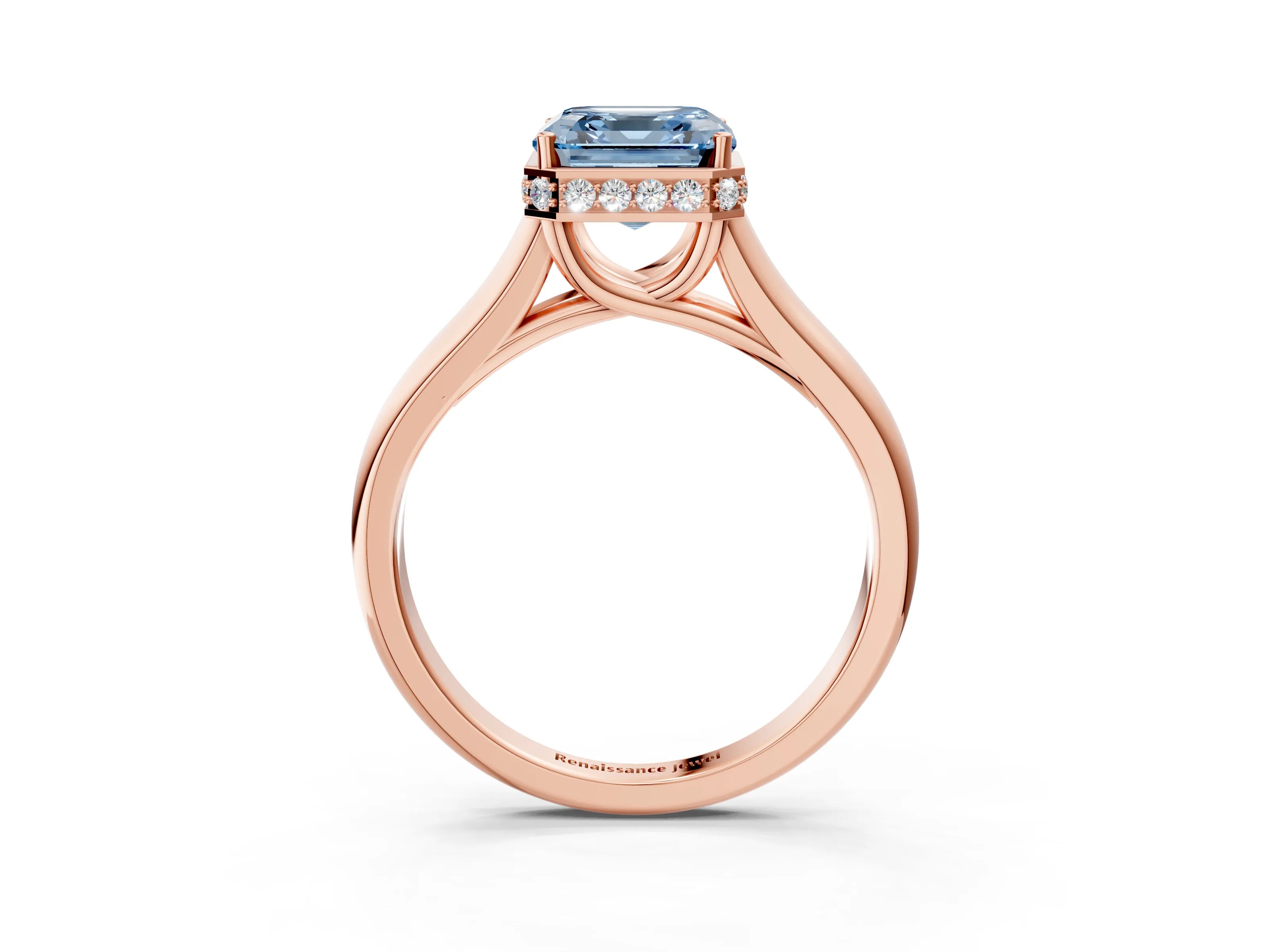 Rose gold Fancy Blue Asscher Cut Solitaire Diamond Engagement Ring with Four-Prong Setting and Tapered Band_3
