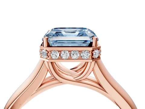 Rose gold Fancy Blue Asscher Cut Solitaire Diamond Engagement Ring with Four-Prong Setting and Tapered Band_4