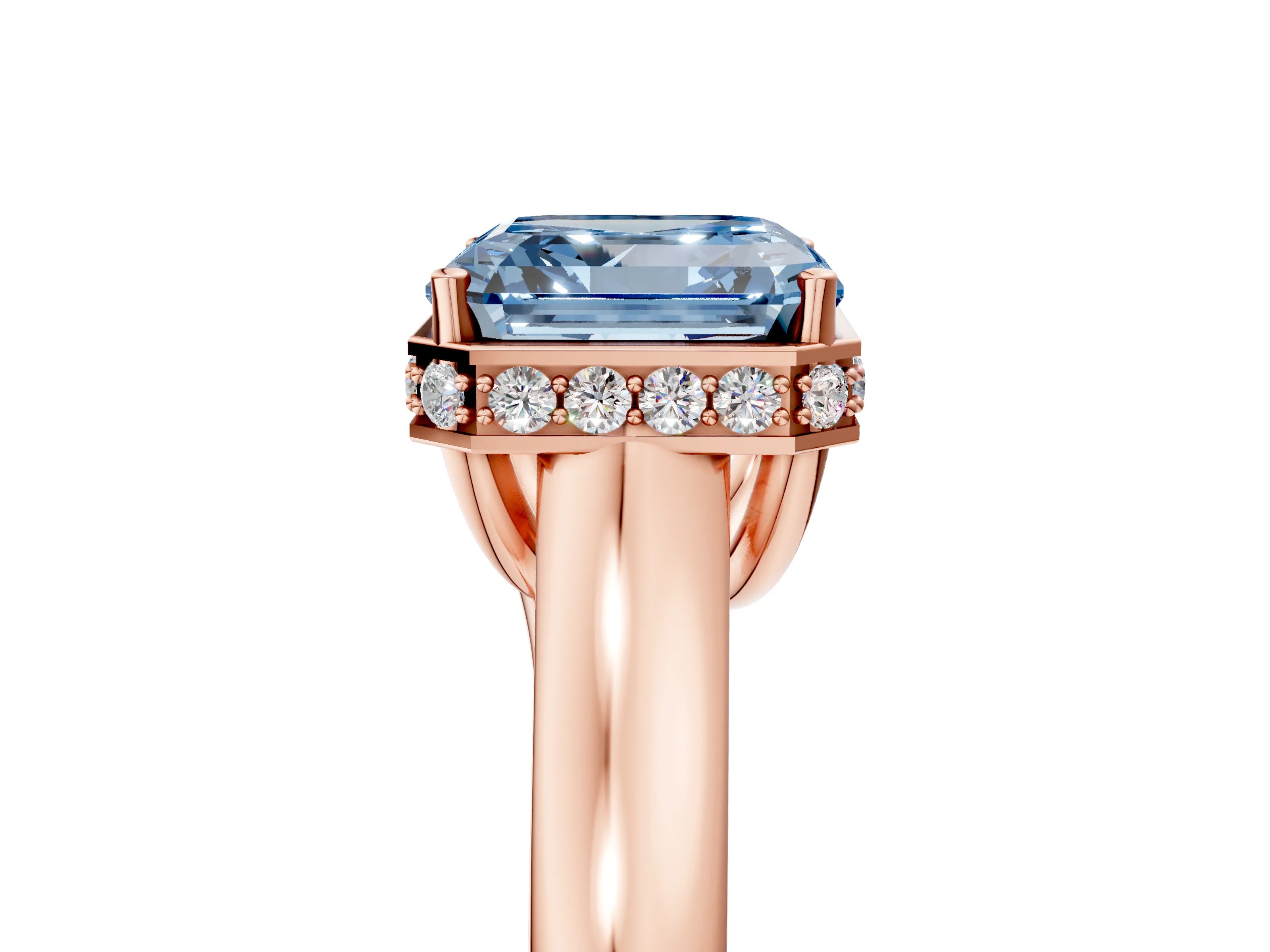 Rose gold Fancy Blue Asscher Cut Solitaire Diamond Engagement Ring with Four-Prong Setting and Tapered Band_5