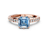 Rose gold Fancy Blue Asscher Cut Solitaire Diamond Engagement Ring with Pavé Band and Six-Prong Setting